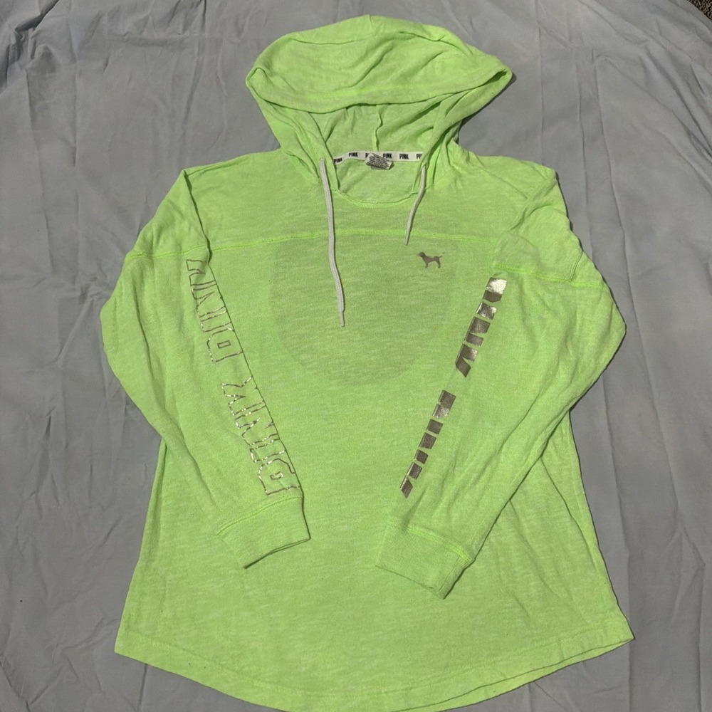 EUC‎ Pink By Victoria's Secret Neon Athleisure Hoodie Sz M Cutout Back